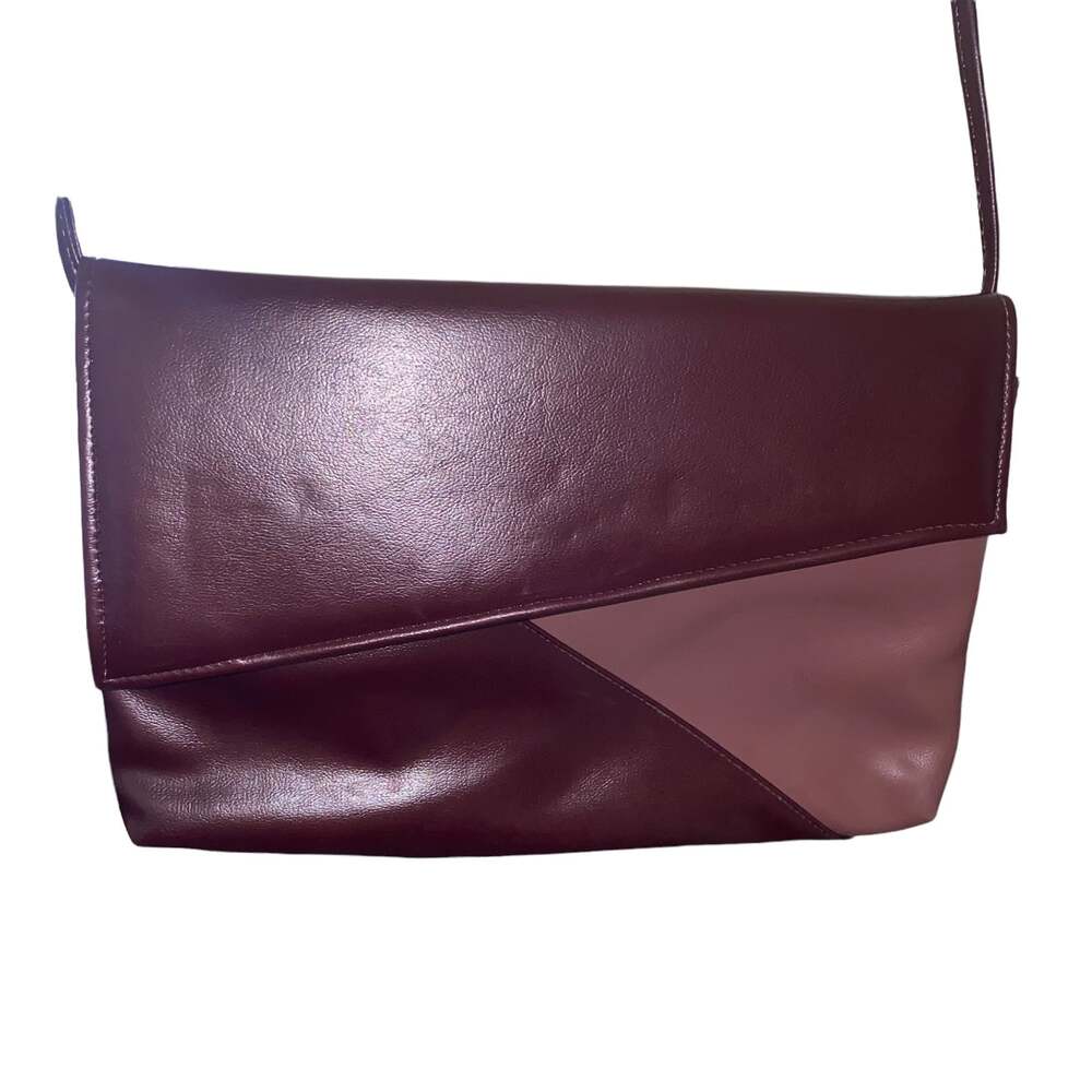 Vintage Asymmetrical snap button closure leather shoulder purse burgundy pink